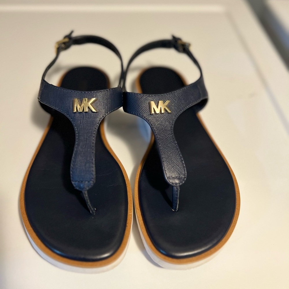 Michael Kors Dark Blue Sandals with Gold Accents